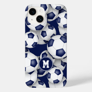 Coque Pour iPhone 14 Bleu blanc filles balle de football motif monogram