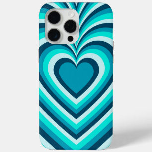 Coque iPhone 15 Pro Max Bleu Blanc Hypnotique Motif d'amour du coeur