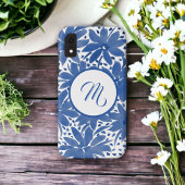 Coques Case-Mate iPhone Bleu Blanc Monogramme Design Floral