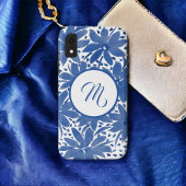 Coques Case-Mate iPhone Bleu Blanc Monogramme Design Floral