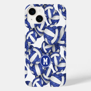 Coque Pour iPhone 14 Bleu blanc monogrammé girly volleyballs motif