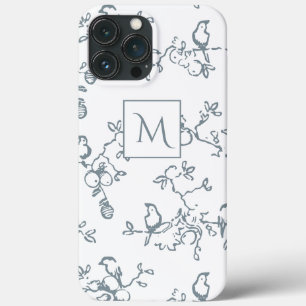 Case-Mate iPhone Case Bleu Blanc Monogramme Simple Motif d'oiseaux