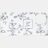 Coques Case-Mate iPhone Bleu Blanc Monogramme Simple Motif d'oiseaux (Verso (horizontal))