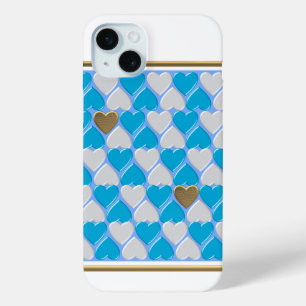 Coque iPhone 15 Mini Bleu, blanc motif bavarois. Cas iPhone coque-Mate