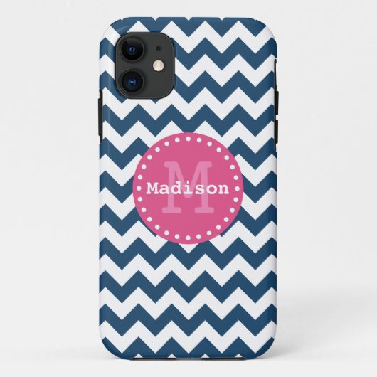 Coques Case-Mate iPhone Bleu blanc rose Chevron Zigzag Monogramme (Dos)