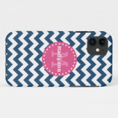 Coques Case-Mate iPhone Bleu blanc rose Chevron Zigzag Monogramme (Dos (Horizontal))