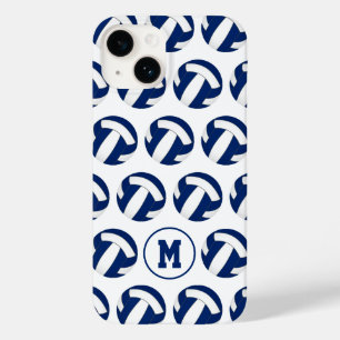 Coque Pour iPhone 14 bleu blanc volleyballs motif avec monogramme