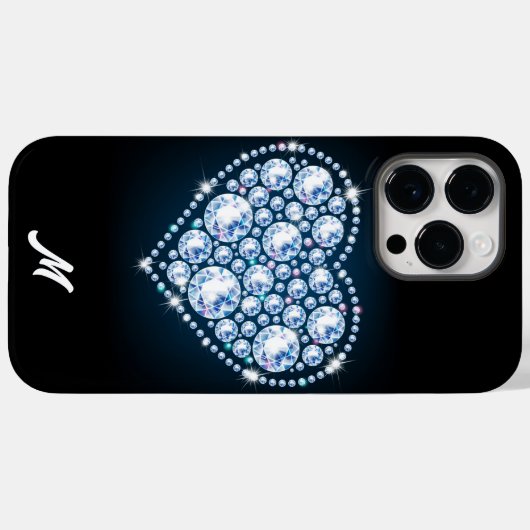 Coques Case-Mate iPhone Bleu brillant Coeur Diamant Élégant Saint Valentin (Verso (horizontal))