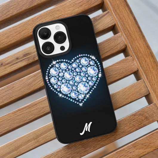 Coques Case-Mate iPhone Bleu brillant Coeur Diamant Élégant Saint Valentin