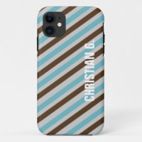 Bleu brun motif de bande personnalisée nom personn