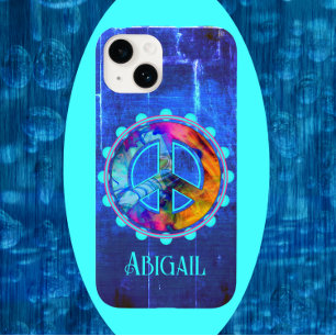 Coque Pour iPhone 14 Bleu clair Cool Coloré Blast signe de paix