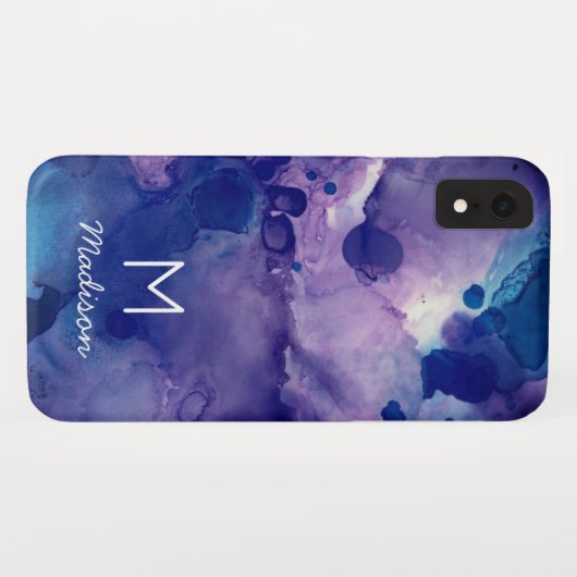 Coques Case-Mate iPhone Bleu clair et violet Abstrait Encre d'alcool Monog (Dos (Horizontal))