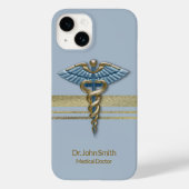 Coques Case-Mate iPhone Bleu clair Médicale Caduceus Faux Gold Foil (Verso)