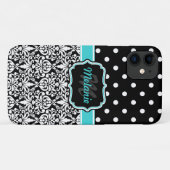 Coques Case-Mate iPhone Bleu clair Monogramme Damask Pois Motif (Dos (Horizontal))