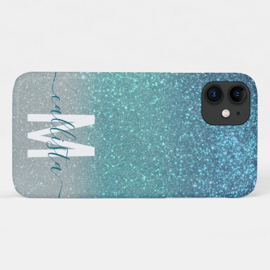 Coques Case-Mate iPhone Bleu clair Turquoise Parties scintillant brillante (Dos (Horizontal))