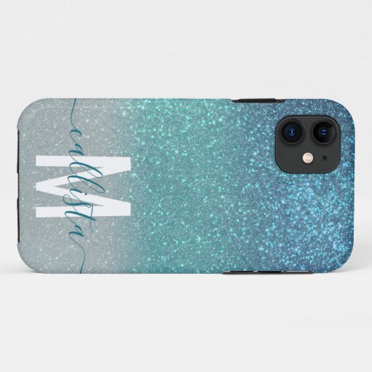 Coques Case-Mate iPhone Bleu clair Turquoise Parties scintillant brillante (Dos (Horizontal))
