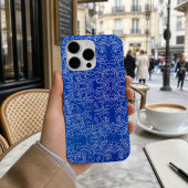 Coques Case-Mate iPhone Bleu cobalt blanc floral damassé