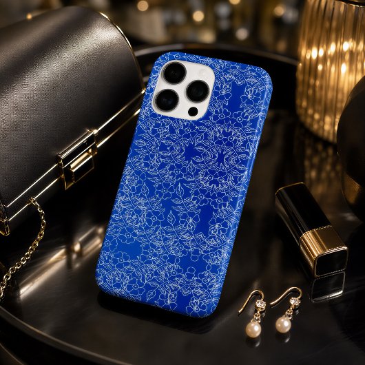 Coques Case-Mate iPhone Bleu cobalt blanc floral damassé