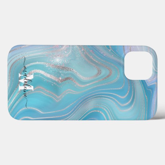Coques Case-Mate iPhone Bleu cristal marbre Iridescente Agate (Verso (horizontal))