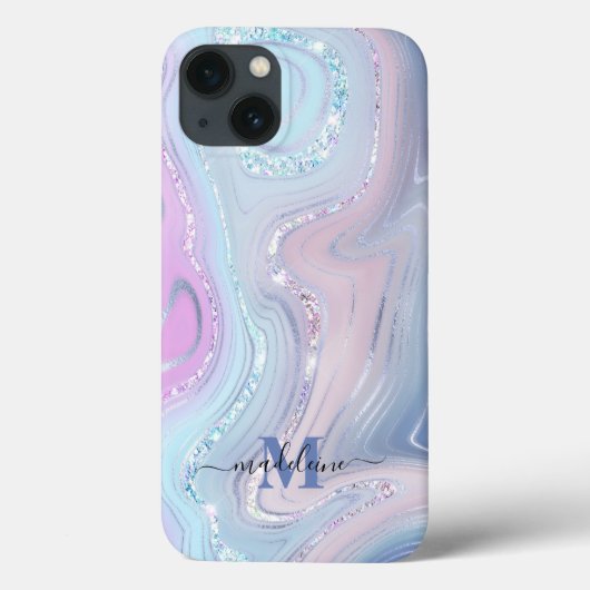 Coques Case-Mate iPhone Bleu cristal marbre Iridescente Agate (Verso)