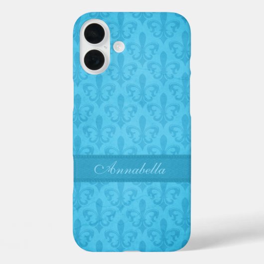 Coques Case-Mate iPhone Bleu damassé Fleur de Lis (Verso)