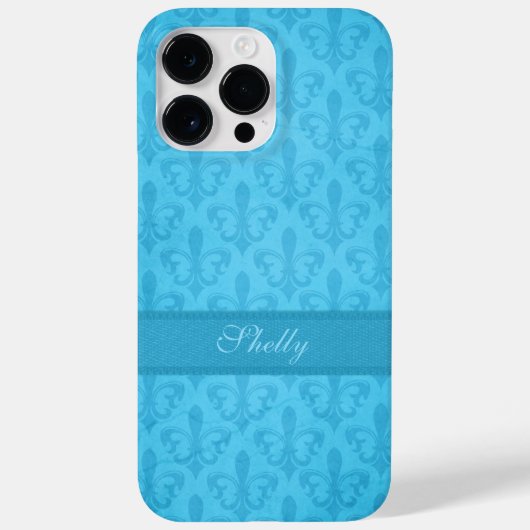 Coques Case-Mate iPhone Bleu damassé Fleur de Lis (Verso)
