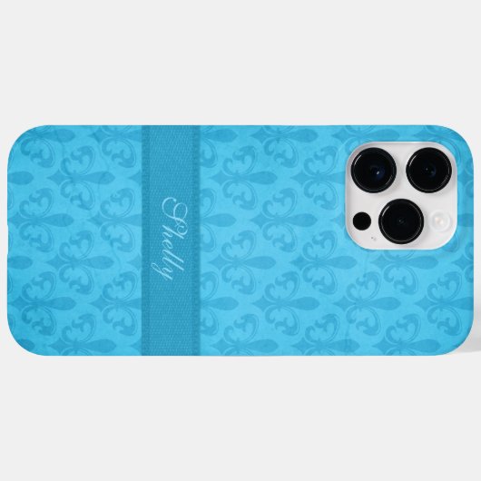 Coques Case-Mate iPhone Bleu damassé Fleur de Lis (Verso (horizontal))