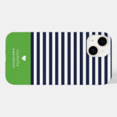 Coques Case-Mate iPhone Bleu de marine et vert Chic rayures Coeur Monogram (Verso (horizontal))