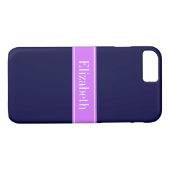Coques Case-Mate iPhone Bleu de marine solide, Lilac Nom du ruban Monogram (Dos (Horizontal))