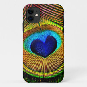 Coque Case-Mate Pour iPhone Bleu d'oiseau de plume de paon et coeur élégants