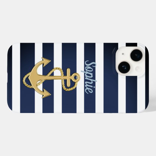 Coques Case-Mate iPhone Bleu et Ancre or Nautique (Verso (horizontal))