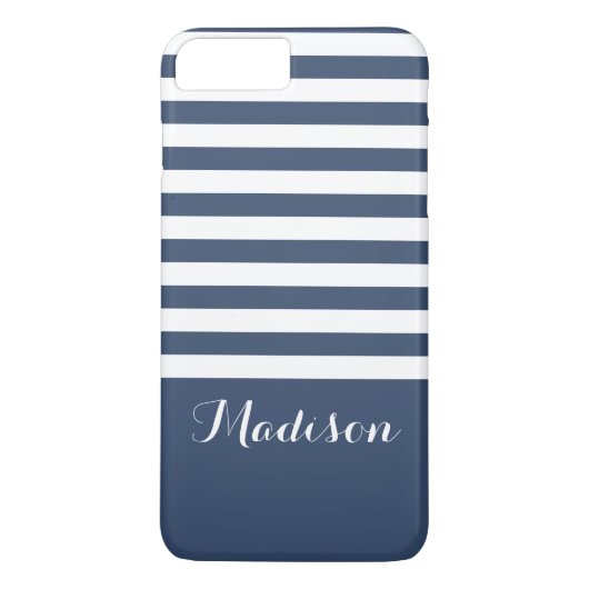 Coques Case-Mate iPhone Bleu et blanc Classic rayures de marine Monogramme (Dos)