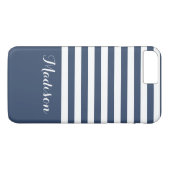 Coques Case-Mate iPhone Bleu et blanc Classic rayures de marine Monogramme (Dos (Horizontal))