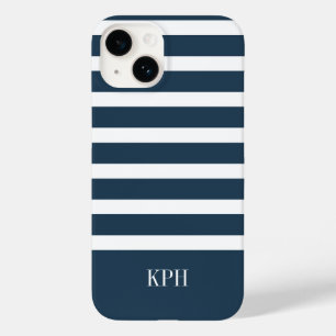 Coque Pour iPhone 14 Bleu et blanc de la marine moderne avec Monogramme