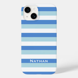 Coque Pour iPhone 14 Bleu et blanc rayé personnalisé