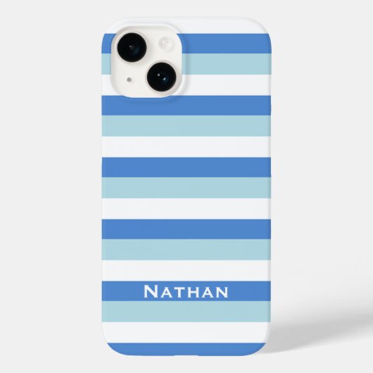 Coques Case-Mate iPhone Bleu et blanc rayé personnalisé (Verso)