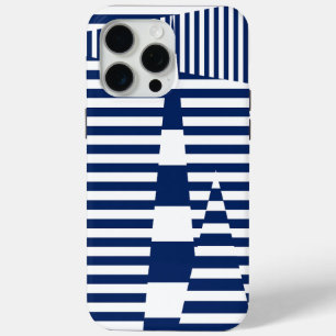 Coque iPhone 15 Pro Max Bleu et blanc sur bandes