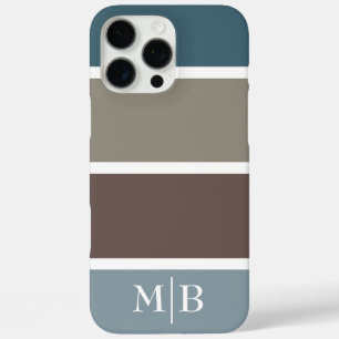 Coques iPhone 16 Pro Max Bleu et bloc de couleur Brown avec monogramme