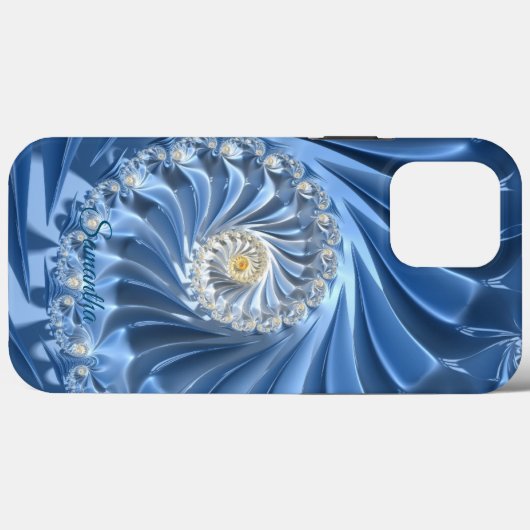 Coques Case-Mate iPhone Bleu et chic art fractal Abstrait avec nom (Verso (horizontal))