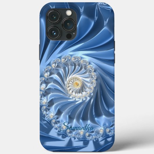 Coques Case-Mate iPhone Bleu et chic art fractal Abstrait avec nom (Verso)