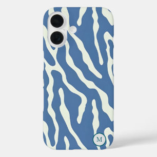 Coques iPhone 16 Bleu et crème Moderne Abstrait Wavy Lines Motif
