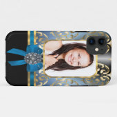Coques Case-Mate iPhone Bleu et or damassé (Dos (Horizontal))