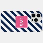 Coques Case-Mate iPhone Bleu et rose Diagonal Stripes Monogramme (Verso (horizontal))
