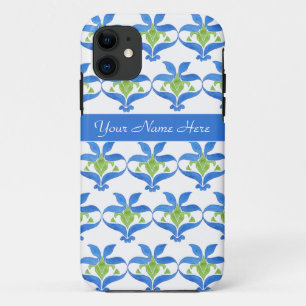Coque Case-Mate Pour iPhone Bleu et vert Art Nouveau Motif sur blanc