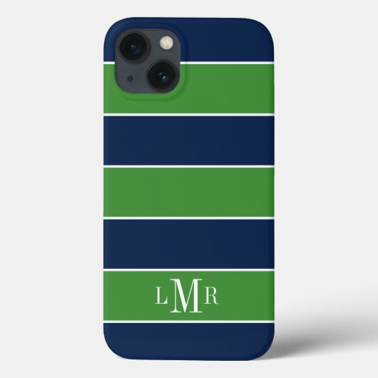 Coques Case-Mate iPhone Bleu et vert Rugby Stripes Monogramme (Verso)