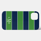 Coques Case-Mate iPhone Bleu et vert Rugby Stripes Monogramme (Verso (horizontal))