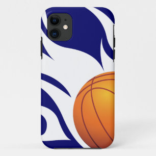 Coque iPhone 11 Bleu flamboyant et blanc de basket-ball
