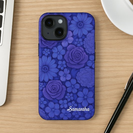 Coques Case-Mate iPhone Bleu floral élégant Botanique