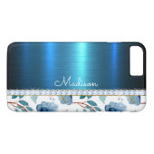 Coques Case-Mate iPhone Bleu Floral Parties scintillant métallique Classy  (Dos (Horizontal))