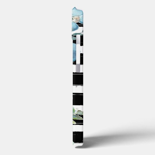 Coques Case-Mate iPhone Bleu floral rayé monogramme (Verso / Gauche)